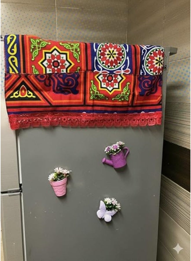 "Traditional Luxury Khayamiya Refrigerator Cover with Multi-Purpose Pockets, carefully crafted from a blend of natural cotton and high-quality polyester. Featuring vibrant colors and authentic heritage patterns that add a decorative touch to the kitchen. Easy to clean and durable for daily use, it helps organize small tools while giving the refrigerator a bright, elegant look that reflects the spirit of Egyptian authenticity. - Image 2